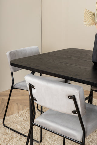 Venture Home Uno matbord - svart / svart faner+Kenth stol - svart / ljusgrå sammet_6
