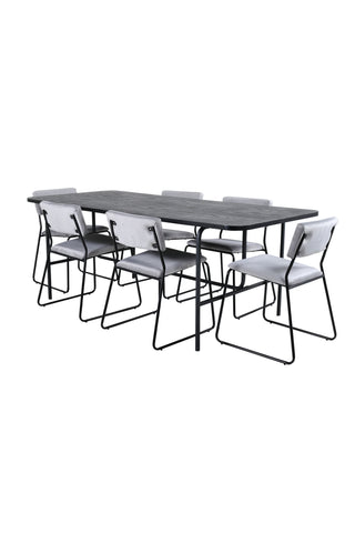 Venture Home Uno matbord - svart / svart faner+Kenth stol - svart / ljusgrå sammet_6
