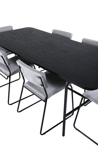 Venture Home Uno matbord - svart / svart faner+Kenth stol - svart / ljusgrå sammet_6