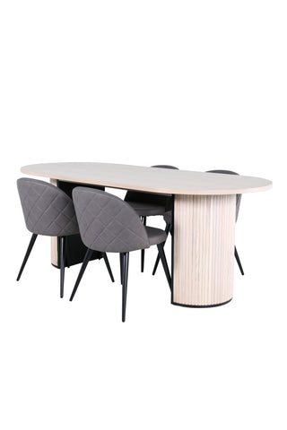 Venture Home Bianca Ovalt matbord - White Wash / Svart Faner+Velvet Stitches Stol - Svart / Grå Micro Fibre_4