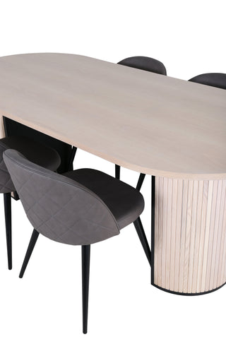 Venture Home Bianca Ovalt matbord - White Wash / Svart Faner+Velvet Stitches Stol - Svart / Grå Micro Fibre_4