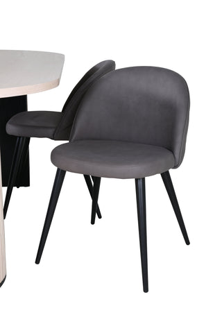 Venture Home Bianca Ovalt matbord - White Wash / Svart Faner+Velvet Stitches Stol - Svart / Grå Micro Fibre_4