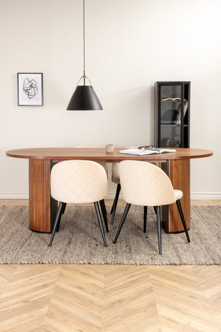 Venture Home Bianca Ovalt Matbord , Valnötsvart Faner+Velvet Stitches Stol , Black Beige Velvet_4
