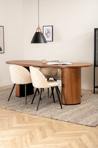 Venture Home Bianca Ovalt Matbord , Valnötsvart Faner+Velvet Stitches Stol , Black Beige Velvet_4