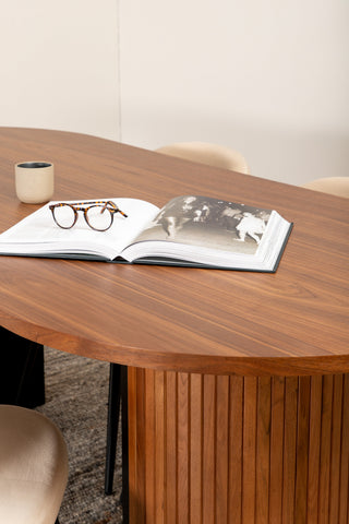 Venture Home Bianca Ovalt Matbord , Valnötsvart Faner+Velvet Stitches Stol , Black Beige Velvet_4