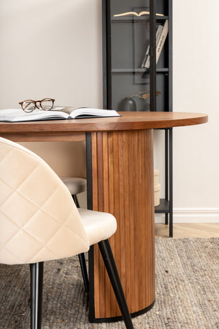 Venture Home Bianca Ovalt Matbord , Valnötsvart Faner+Velvet Stitches Stol , Black Beige Velvet_4