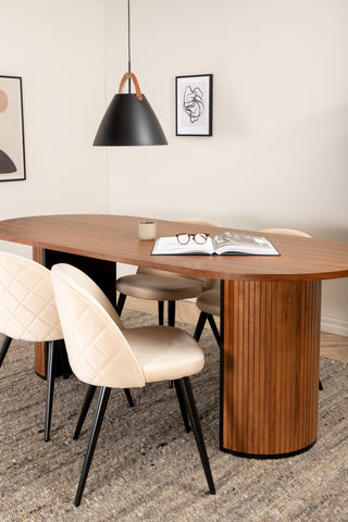 Venture Home Bianca Ovalt Matbord , Valnötsvart Faner+Velvet Stitches Stol , Black Beige Velvet_4