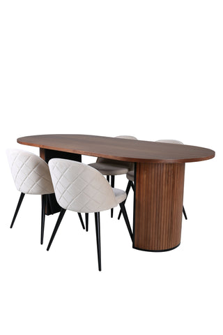 Venture Home Bianca Ovalt Matbord , Valnötsvart Faner+Velvet Stitches Stol , Black Beige Velvet_4