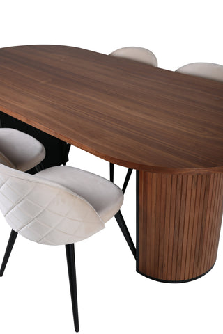 Venture Home Bianca Ovalt Matbord , Valnötsvart Faner+Velvet Stitches Stol , Black Beige Velvet_4