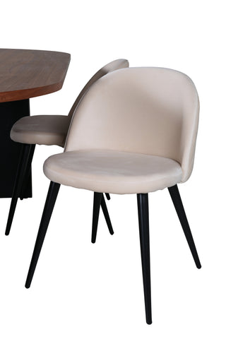 Venture Home Bianca Ovalt Matbord , Valnötsvart Faner+Velvet Stitches Stol , Black Beige Velvet_4