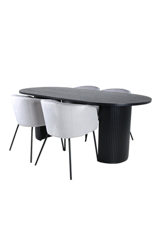 Venture Home Bianca Ovalt matbord - Svart / Svart Faner+Berit Stol - Svart / Ljusgrå Sammet_4