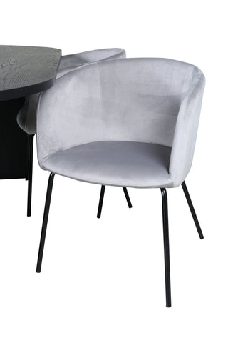 Venture Home Bianca Ovalt matbord - Svart / Svart Faner+Berit Stol - Svart / Ljusgrå Sammet_4