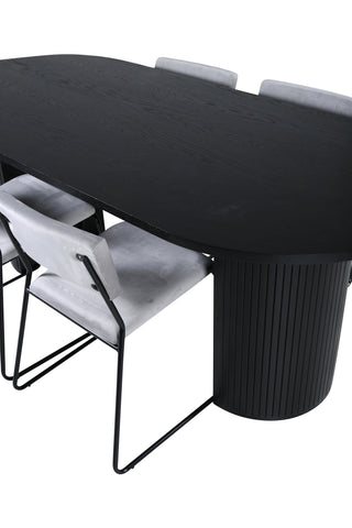 Venture Home Bianca Ovalt matbord - Svart / Svart Faner+Kenth Stol - Svart / Ljusgrå Sammet_4