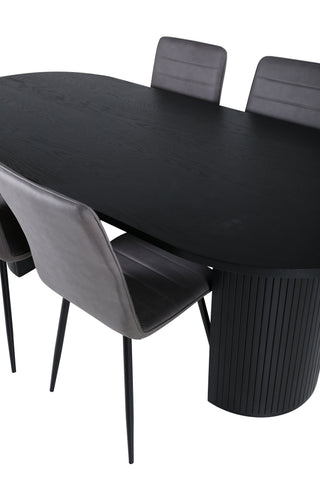 Venture Home Bianca Ovalt Matbord - Svart / Svart Faner+Windu Lyx Stol - Svart / Grå Micro Fibre_4