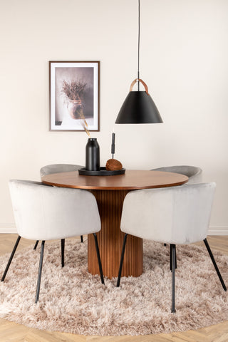 Venture Home Bianca Runt Matbord - Valnöt / Svart Faner+Berit Stol - Svart / Ljusgrå Sammet_4