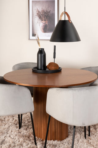 Venture Home Bianca Runt Matbord - Valnöt / Svart Faner+Berit Stol - Svart / Ljusgrå Sammet_4