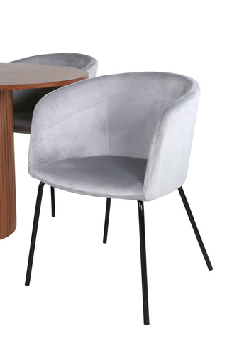 Venture Home Bianca Runt Matbord - Valnöt / Svart Faner+Berit Stol - Svart / Ljusgrå Sammet_4