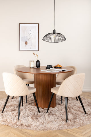Venture Home Bianca Runt Matbord - Valnöt / Svart Faner+Velvet Stitches Stol - Svart / Beige Velvet_4