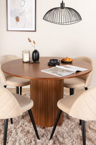 Venture Home Bianca Runt Matbord - Valnöt / Svart Faner+Velvet Stitches Stol - Svart / Beige Velvet_4
