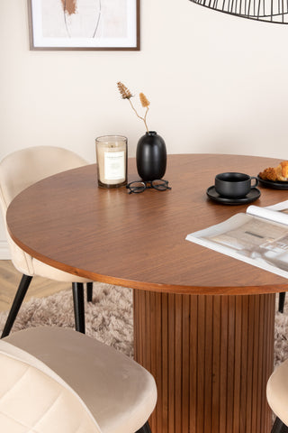 Venture Home Bianca Runt Matbord - Valnöt / Svart Faner+Velvet Stitches Stol - Svart / Beige Velvet_4