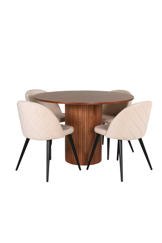 Venture Home Bianca Runt Matbord - Valnöt / Svart Faner+Velvet Stitches Stol - Svart / Beige Velvet_4