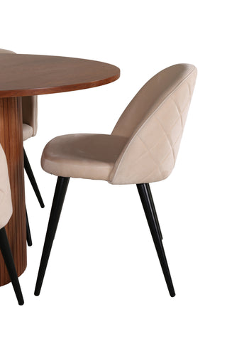 Venture Home Bianca Runt Matbord - Valnöt / Svart Faner+Velvet Stitches Stol - Svart / Beige Velvet_4