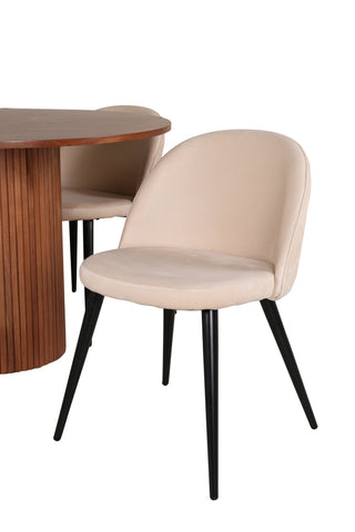 Venture Home Bianca Runt Matbord - Valnöt / Svart Faner+Velvet Stitches Stol - Svart / Beige Velvet_4