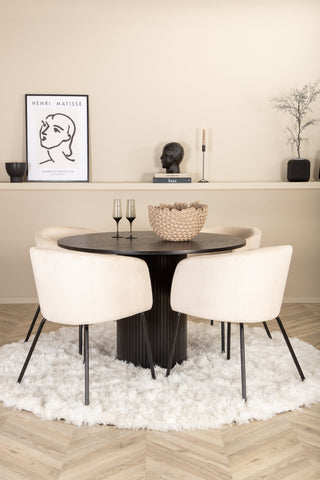 Venture Home Bianca Runt Matbord - Svart / Svart Faner+Berit Stol - Svart / Beige Sammet_4