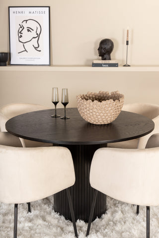 Venture Home Bianca Runt Matbord - Svart / Svart Faner+Berit Stol - Svart / Beige Sammet_4