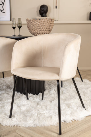 Venture Home Bianca Runt Matbord - Svart / Svart Faner+Berit Stol - Svart / Beige Sammet_4