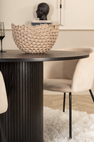 Venture Home Bianca Runt Matbord - Svart / Svart Faner+Berit Stol - Svart / Beige Sammet_4