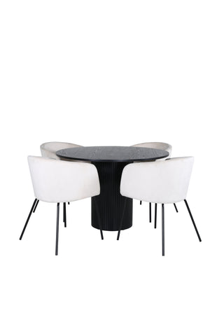 Venture Home Bianca Runt Matbord - Svart / Svart Faner+Berit Stol - Svart / Beige Sammet_4