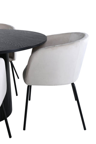 Venture Home Bianca Runt Matbord - Svart / Svart Faner+Berit Stol - Svart / Beige Sammet_4