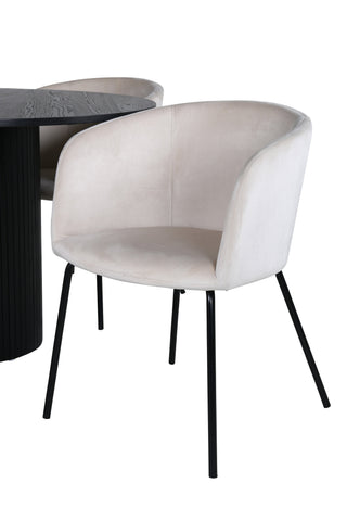 Venture Home Bianca Runt Matbord - Svart / Svart Faner+Berit Stol - Svart / Beige Sammet_4