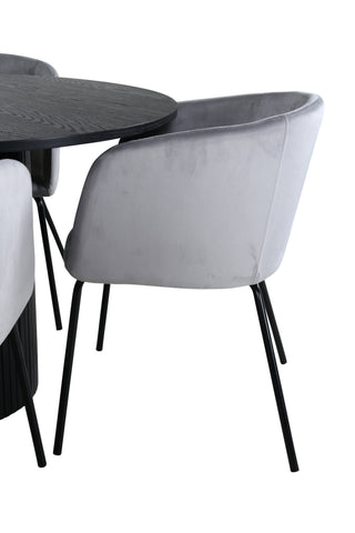 Venture Home Bianca Runt Matbord - Svart / Svart Faner+Berit Stol - Svart / Ljusgrå Sammet_4