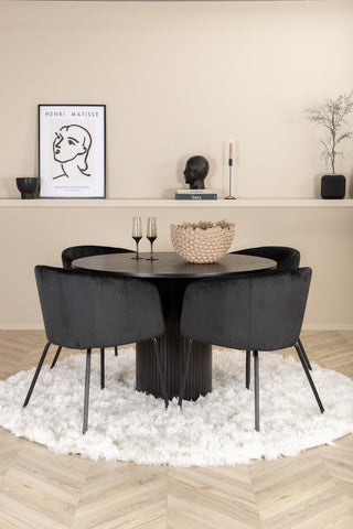Venture Home Bianca Runt Matbord - Svart / Svart Faner+Berit Stol - Svart / Svart Sammet_4