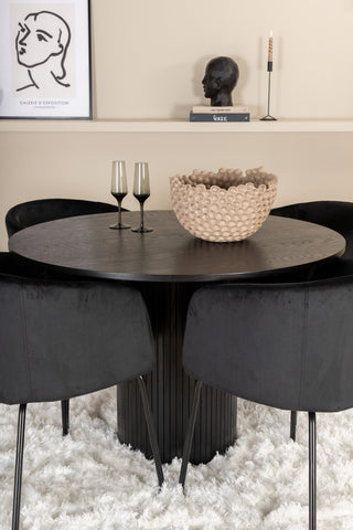 Venture Home Bianca Runt Matbord - Svart / Svart Faner+Berit Stol - Svart / Svart Sammet_4