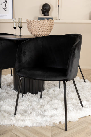 Venture Home Bianca Runt Matbord - Svart / Svart Faner+Berit Stol - Svart / Svart Sammet_4