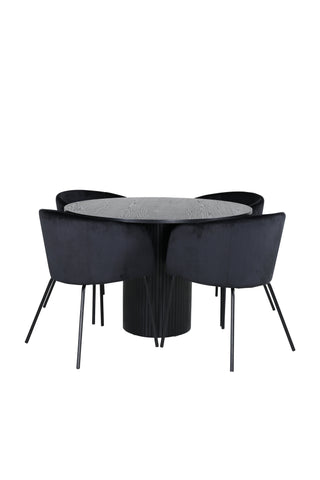 Venture Home Bianca Runt Matbord - Svart / Svart Faner+Berit Stol - Svart / Svart Sammet_4