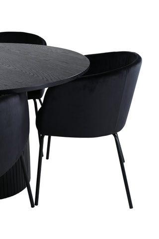 Venture Home Bianca Runt Matbord - Svart / Svart Faner+Berit Stol - Svart / Svart Sammet_4