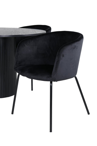 Venture Home Bianca Runt Matbord - Svart / Svart Faner+Berit Stol - Svart / Svart Sammet_4