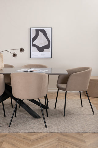 Venture Home Piazza Matbord - Svart / Grå Faner+Berit Stol - Svart / Beige Tyg (Polyesterlinne)_6