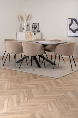Venture Home Piazza Matbord - Svart / Grå Faner+Berit Stol - Svart / Beige Tyg (Polyesterlinne)_6