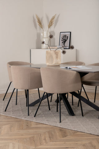 Venture Home Piazza Matbord - Svart / Grå Faner+Berit Stol - Svart / Beige Tyg (Polyesterlinne)_6