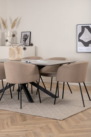 Venture Home Piazza Matbord - Svart / Grå Faner+Berit Stol - Svart / Beige Tyg (Polyesterlinne)_6
