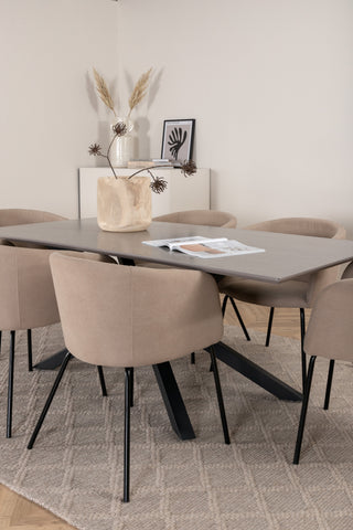 Venture Home Piazza Matbord - Svart / Grå Faner+Berit Stol - Svart / Beige Tyg (Polyesterlinne)_6