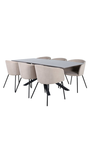 Venture Home Piazza Matbord - Svart / Grå Faner+Berit Stol - Svart / Beige Tyg (Polyesterlinne)_6