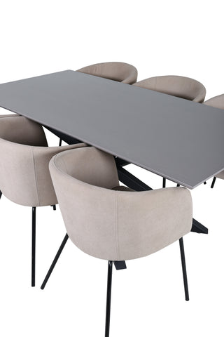 Venture Home Piazza Matbord - Svart / Grå Faner+Berit Stol - Svart / Beige Tyg (Polyesterlinne)_6