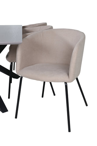 Venture Home Piazza Matbord - Svart / Grå Faner+Berit Stol - Svart / Beige Tyg (Polyesterlinne)_6