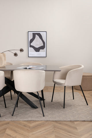Venture Home Piazza Matbord - Svart / Grå Faner+Berit Stol - Svart / Beige Sammet_6